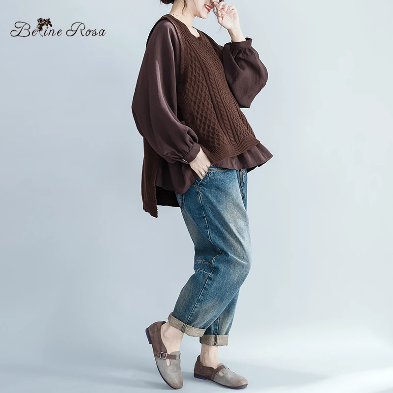 BelineRosa 4XL 5XL 6XL Большие размеры Женский вязаный свитер 2 шт. женские Топы Осень ALWY0005
