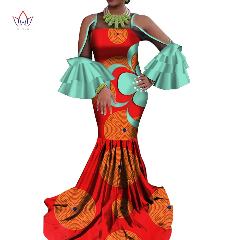 Dress Hot Vestidos Dashiki Women's Dress Cotton Print Traditional African Clothing Fishtail and Ground Clothing Women WY5780