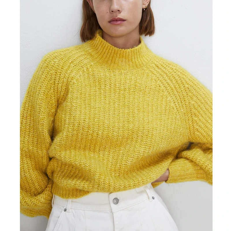 Женский трикотажный свитер PUWD желтый с рукавом Pengpeng осень 2019 | Женская одежда