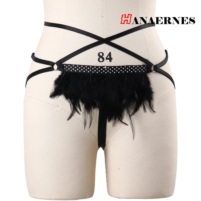 

Women Exotic Apparel Feather Sexy Lingerie Bondage Harness Set Goth Punk Body Harness Fetish Crop Top Cage Bra Thong