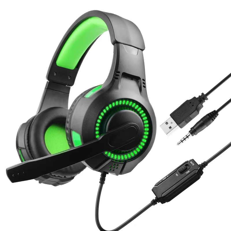 USB RGB светильник игровая гарнитура наушники с микрофоном для ПК компьютер Xbox One