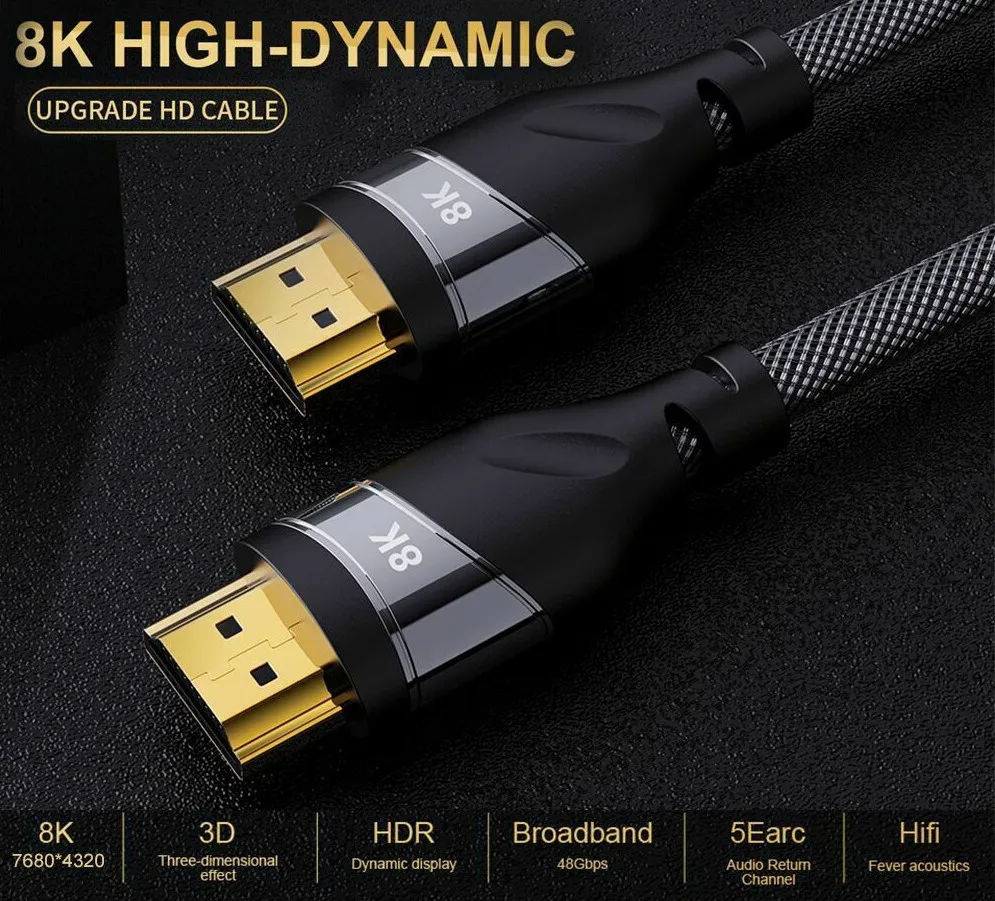 2 1 4K 120 Гц высокоскоростной 8K 60 UHD HDR 48 Гбит/с кабель HDMI совместимый Ycbcr4:4:4 медный 30AWG