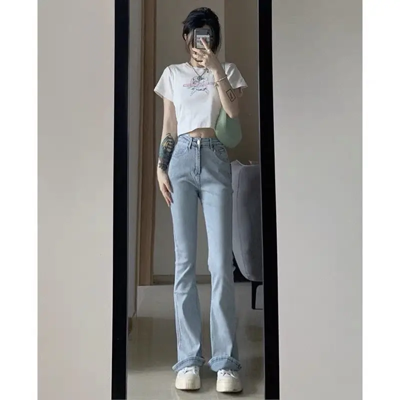 

Women's Slim High Waist Micro Flare Jeans Streetwear Casual Stretchable Denim Pants Ladies Long Denim Trousers