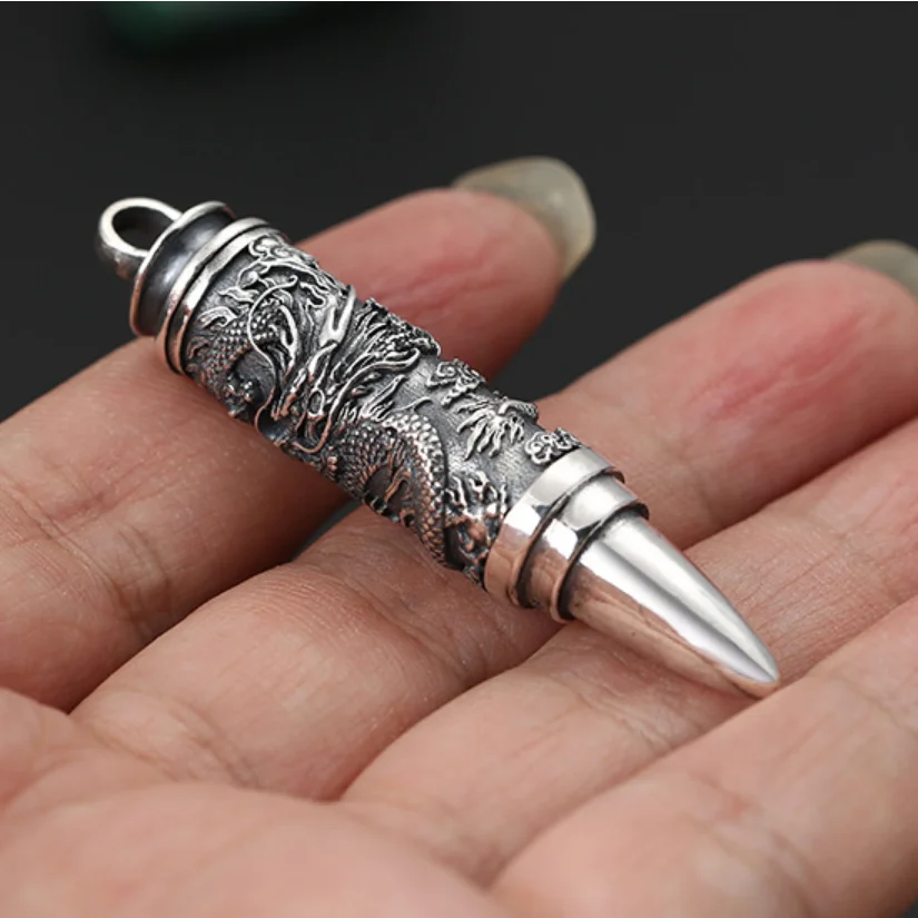 Мужской кулон в виде пули дракона из стерлингового серебра S925 пробы стильная