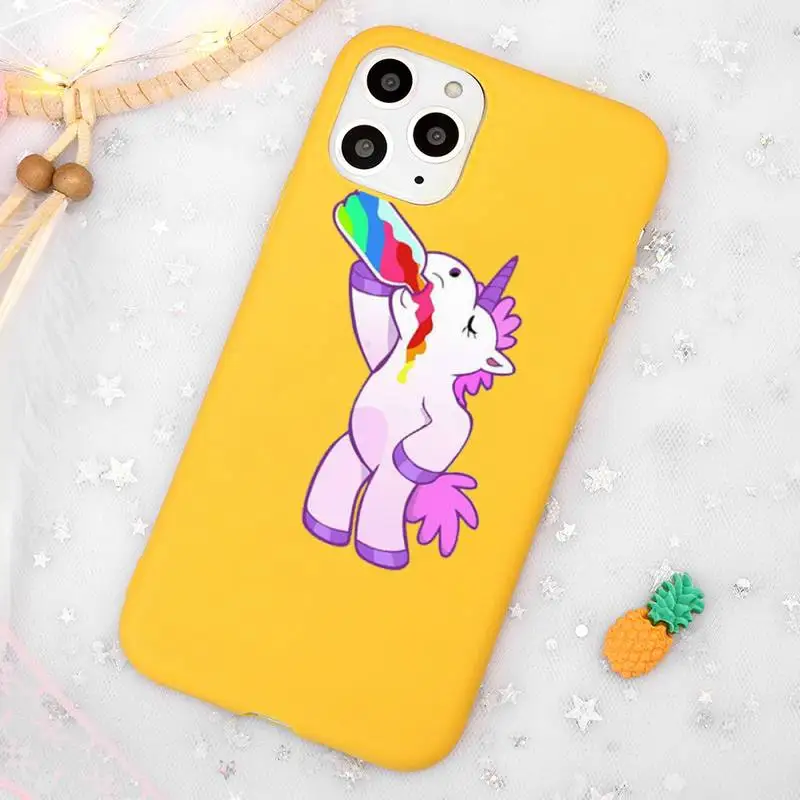 

Funny cute unicorn horse color Phone Case Candy Color Yellow for iPhone 11 12 pro XS MAX 8 7 6 6S Plus X 5S SE 2020 XR