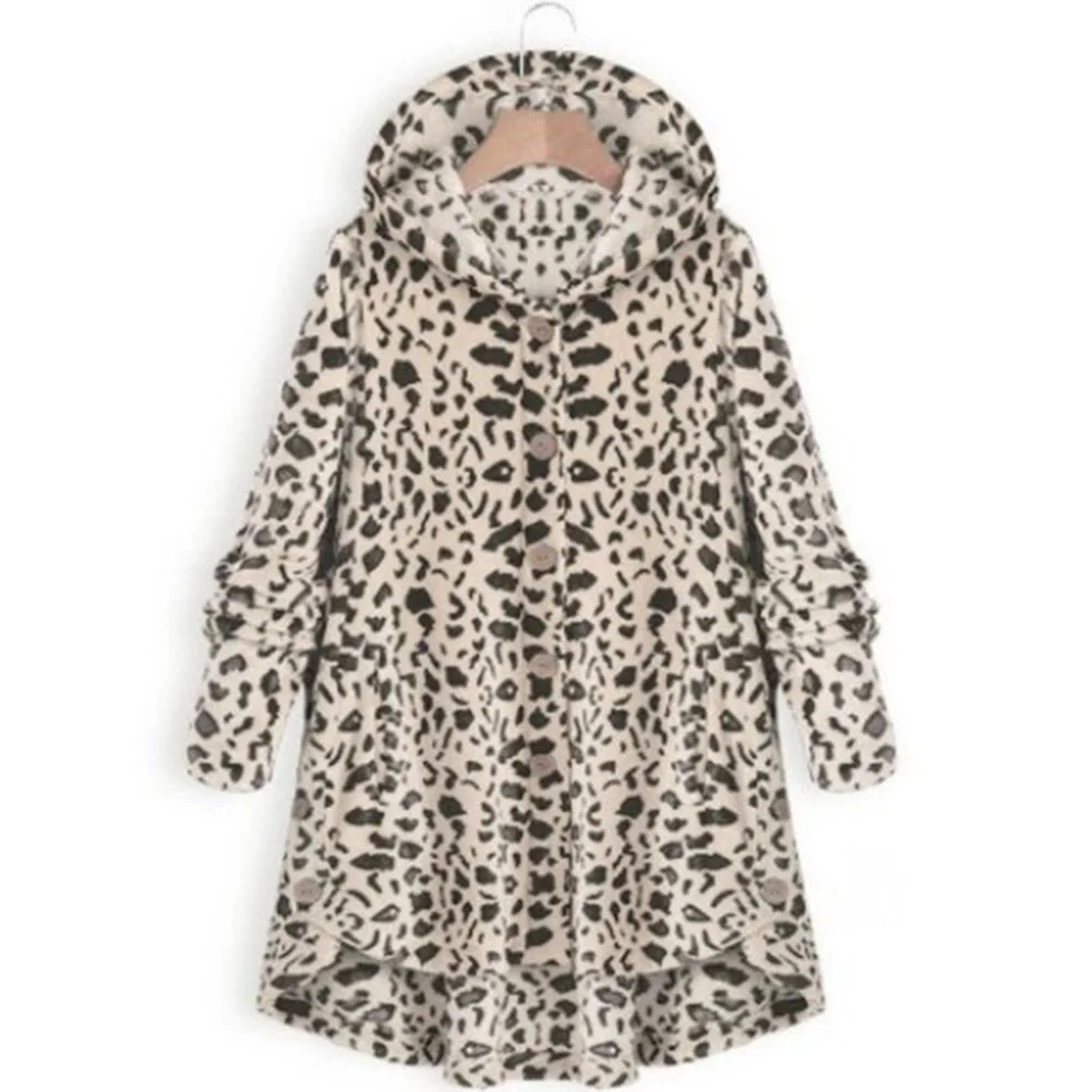 Light Brown Leopard Новое горячее зимнее женское теплое пушистое пальто пуговица для верхней одежды куртки верхняя одежда свободный свитер YAA99 - Цвет: Light Brown Leopard
