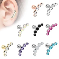 1pc stud earrings cartilage earring set tragus zircon stainless steel earing helix crystal piercing for women body jewelry 16g