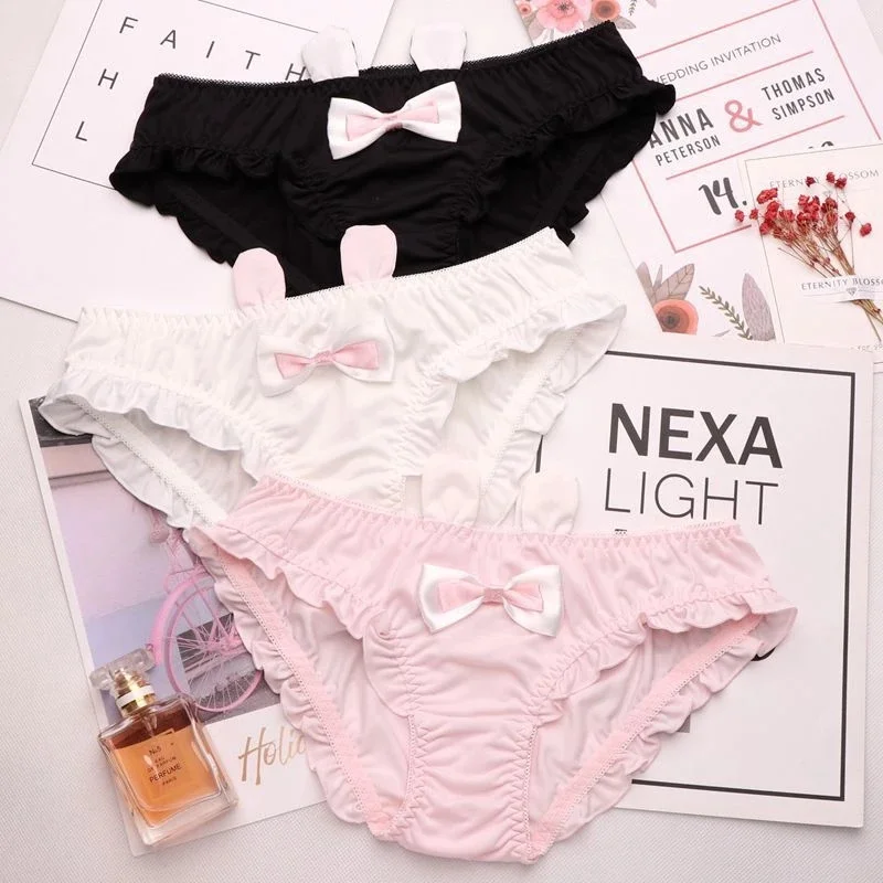 

Симпатичное нижнее белье MAY LOVE YOU Lolita Girls с бантом, Бесшовные женские трусики с оборками, Однотонные трусы с кроличьими ушками, студенческие б...