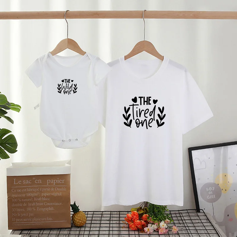 Ropa a juego para padres, madre y ni&ntilde;os, camiseta de manga corta con estampado rom&aacute;ntico y letras para padres e hijos-5