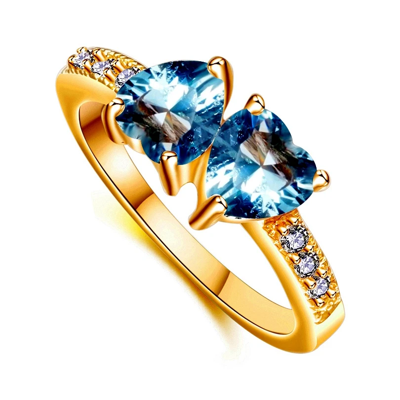 Женское золотое кольцо с сердечком обручальное фианитом 2 шт.|blue ring|fashion ringsring fashion