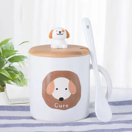 C Чашка креативная личностная трендовая Милая кружка собака Керамическая Женская милая домашняя кружка с Ложка Крышка Кружка в скандинавском стиле Питьевая - Цвет: C