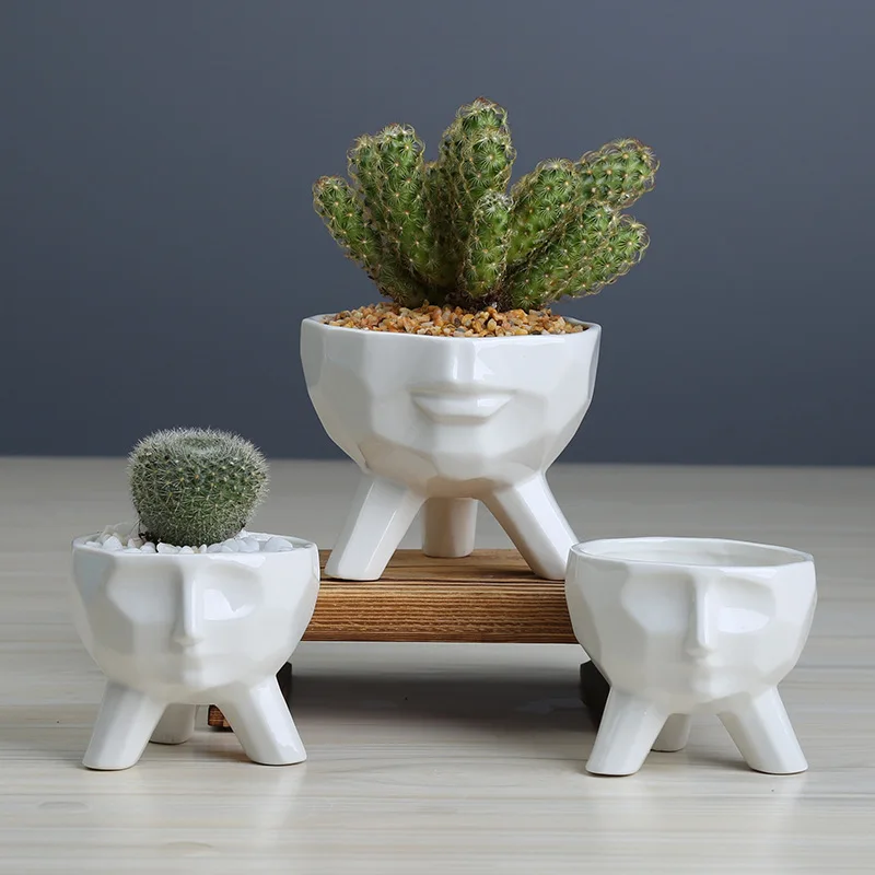 

Creative Simple Human Face Ceramic Succulent Planter Pot Cactus Container Indoor Home Office Desktop Decor Garden Decorations