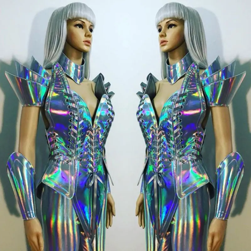 Модный голографический армированный интерактивный танцевальный костюм gogo для