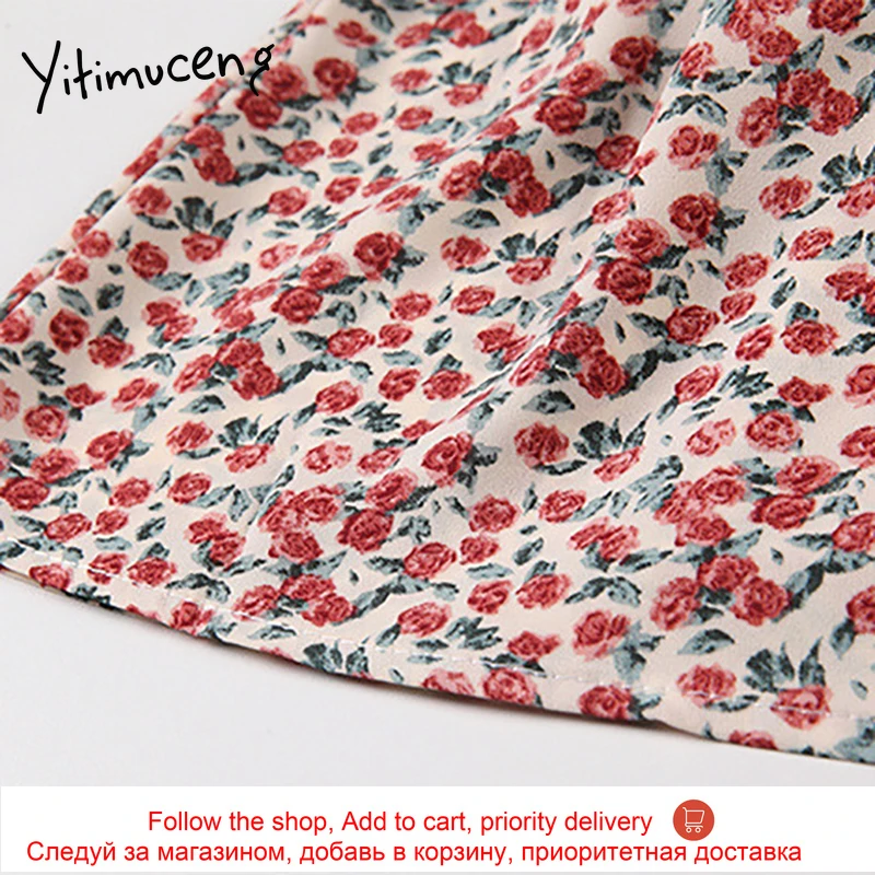 

Yitimuceng Floral Print Dresses Women Summer Zipper High Waist Flare Sleeve Trumpet Sundress 2021 Korean Fashion New Dress