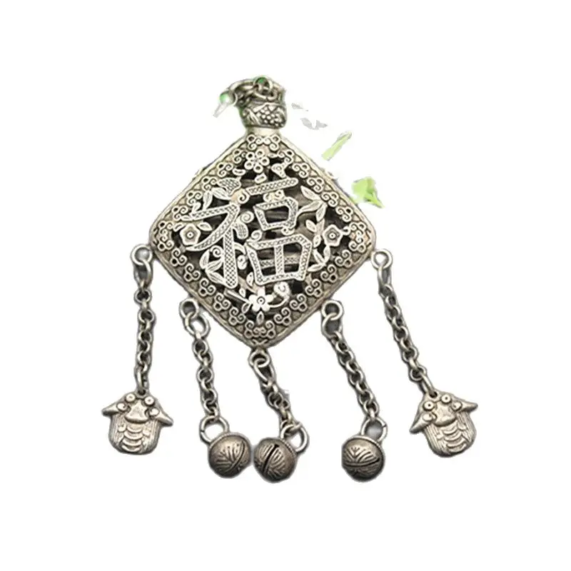 

Tibetan Silver Old Feng Shui Hollow Out Engraving Fu Shou Sachet Pendant