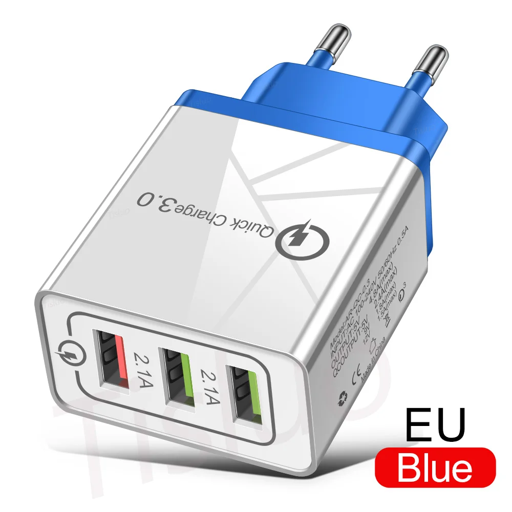 Быстрая зарядка 3,0 USB зарядное устройство 4.8A быстрое зарядное устройство для iPhone 7 8 X samsung S10 A50 Xiaomi MI9 QC 3,0 EU US Plug настенное зарядное устройство для телефона s - Тип штекера: EU (Blue)