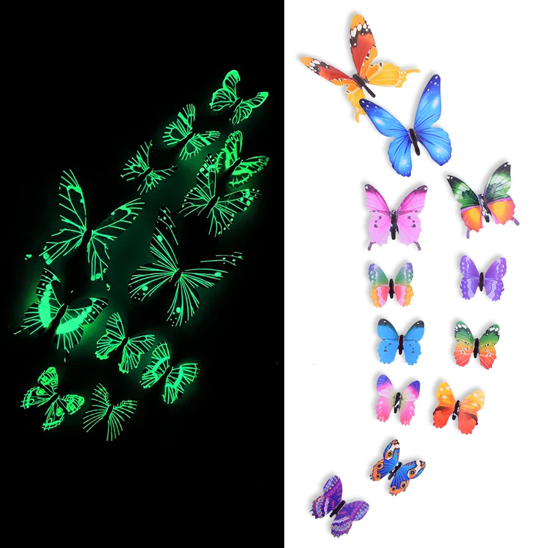 

12pcs Luminous 3D Butterfly Wall Sticker Glow In The Dark Fluorescent WallPaper for Kids Room Bedroom Home Living Decoration