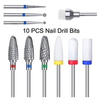 10pcs ceramic nail art tungsten steel drill bit set electric manicure machine drill bits nail sander tip set nails removal tool