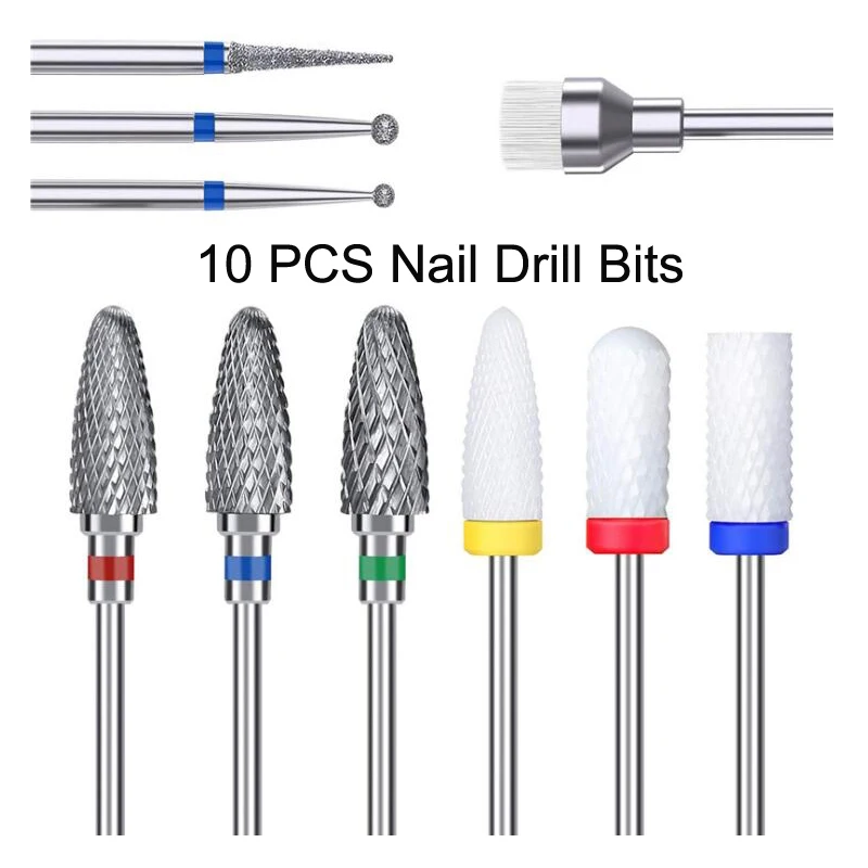 10 шт. набор керамических Сверл из вольфрамовой стали для дизайна ногтей
