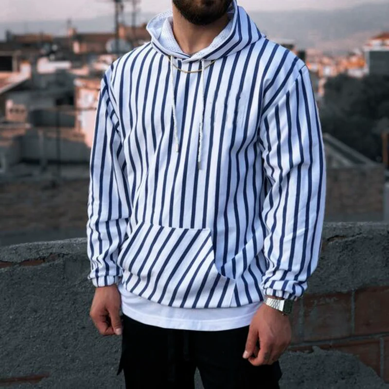 

Man Hoodies Stripped Long Sleeve Sweatshirt Autumn Clothes Men Streetwear Casual Loose Hooded Pullover Hoodie Tops 2021