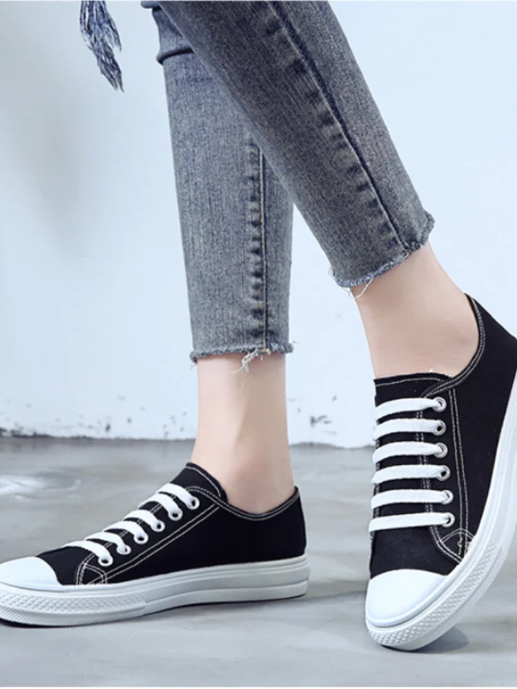 

Canvas Shoes Female Students Korean Casual Flat Shoes Harajuku Ins Net Red 2021 High and Low All-match Single Shoes