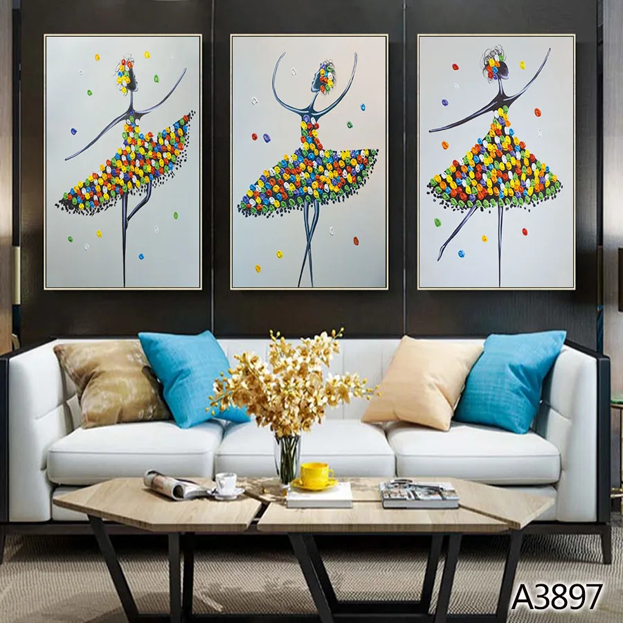 Современная абстрактная картина маслом Печать на холсте 3 шт Цвет танцующая