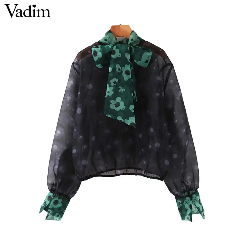 Vadim Женская шикарная блузка в горошек с галстуком бабочкой воротник из органзы