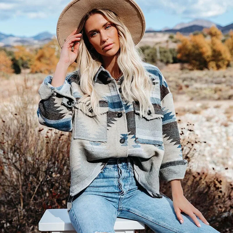 

Stitching Denim Jacket Women Plaid Print Long Sleeved Shirt Retro Cardigan Ladies Coat Ethnic Style Street Fashion Female Jacket