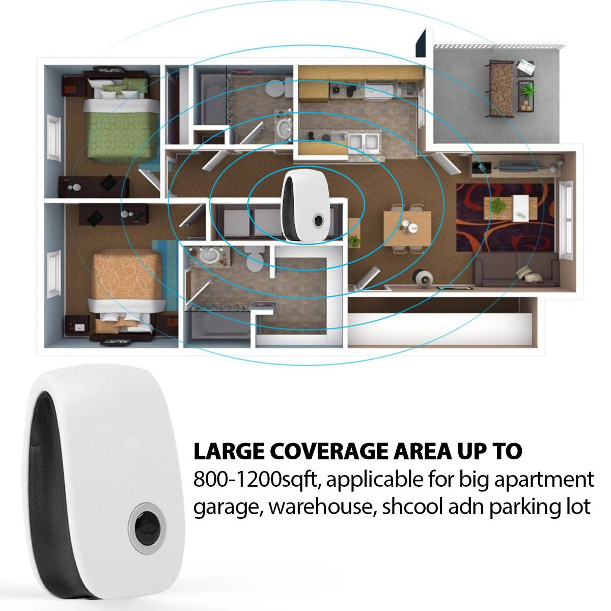 

UK Plug 22 - 65KHz 80 - 120sqm Electronic Ultrasonic Mosquito Killer Suitable For Repel Cockroach Mosquito Insect Pest Mice