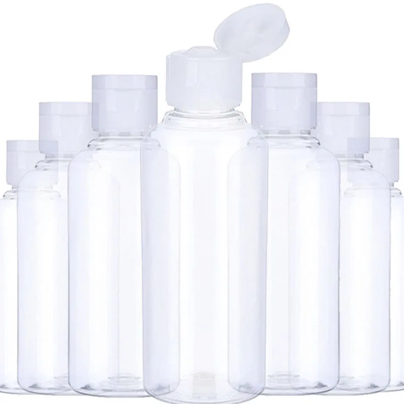 50Pcs 10-120ml Plastic PET Flip Lid Lotion Bottle Wholesale Clear Cosmetic Sample Container Mini Travel Fill Vials Liquid Bottle