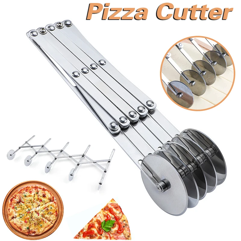 

5 Wheel Pastry Cutter Stainless Steel Pizza Slicer Expandable Pie Crust Roller Baking Tool for Household Business HFD889