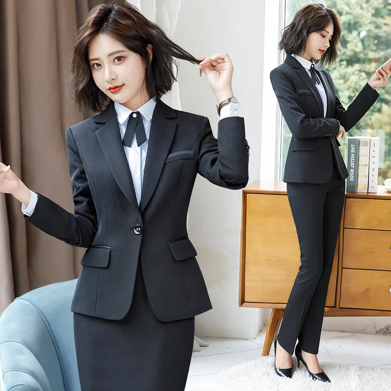 KoreanPlus Size Women's Business Wear Office Pants Suits High Quality Autumn and Winter Black Ladies Jacket Elegant Female Skirt