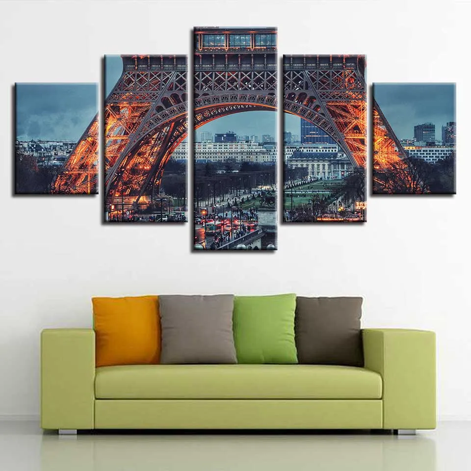Модульные картины на холсте Декор для дома спальни HD печать 5 шт. Париж железная