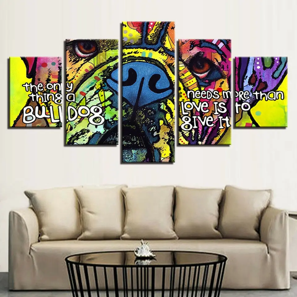 

5 Panel Abstract Color Bulldog Animal Canvas Picture Print Wall Art Canvas Painting Wall Decor for Living Room No Framed