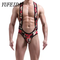 men bodysuits camouflage printed sexy jumpsuit penis pouch gay underwear wrestling singlet leotard sissy lingerie undershirt