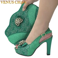 african ladies shoes and bag set with green color hot selling women italian design women shoes and bag set for party wedding