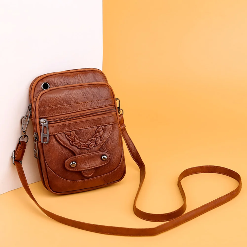 

One Shoulder Travelling Shopping Leather Bag Earphone Hole Handbag Ladies Female Cross Body Messenger Bag with Zipper