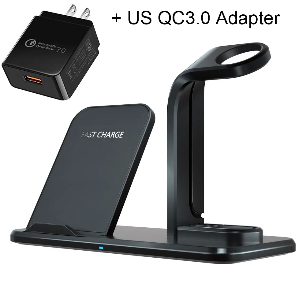 Add US Adapter Беспроводная подставка для зарядного устройства 3 в 1 беспроводная зарядная док-станция QI для Apple Watch iPhone Xs X Max XR 8 Plus iWatch 1 2 3 4 AirPods - Цвет: Add US Adapter