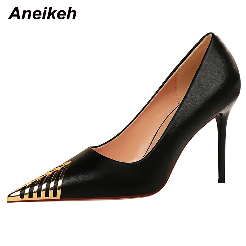 

Aneikeh весенне-осенние модные блестящие туфли-лодочки из искусственной кожи с острым носком дамские туфли на тонком каблуке с неглубоким элег...