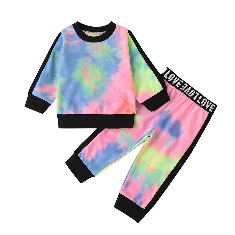 

Children's clothing new products autumn high quality boys and girls tie-dye long-sleeved sweater trousers two-piece suit
