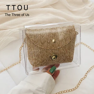 Соломенная женская сумка в богемном стиле, плетеная сумочка из желе и ротанга, повседневные прозрачные дорожные пляжные сумки через плечо, лето