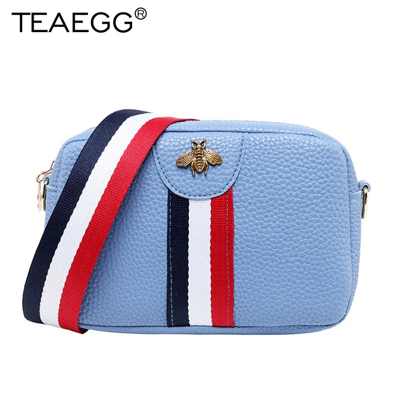 TEAEGG, модный дизайн, Женская Полосатая Сумка в виде пчелы, сумки через плечо, сетчатые Мини женские сумки-мессенджеры Bolsas Feminina - Цвет: Picture 1-Litte Blue