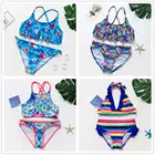 Купальник для девочек-подростков 5-14 лет, Раздельный купальник для девочек, высокое качество, детское бикини, Falbala, детская пляжная одежда wear-ST192mix