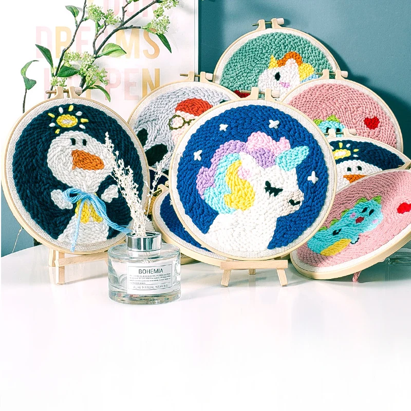 

Cute Pattern Punch Needle Starter Kits Soft Yarn Punch Needle Embroidery Kit Easy Embroidery Needlework Wool Work Home Decor