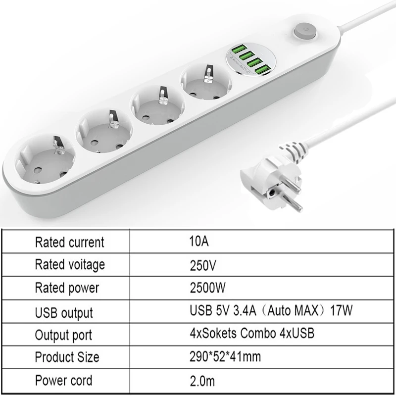 Удлинитель питания с европейской вилкой универсальный удлинитель USB для быстрой