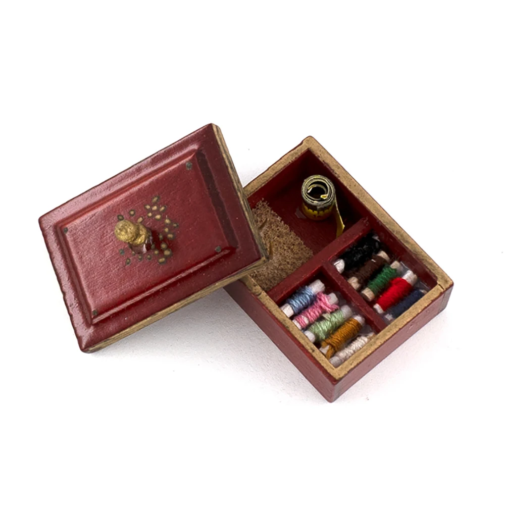 

1/12 кукольный домик миниатюра аксессуары швейного аппарата мини-коробка Моделирование резьба иглы линейка модель игрушки для кукольного до...