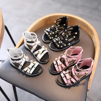 2022 new summer kids shoes for girl sandals fashion rivets soft leather roman shoes baby teenagers girl gladiator sandals e12052