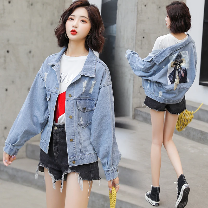 Женская джинсовая куртка с потертостями Короткая свободная Куртка Harajuku Chaquetas Mujer