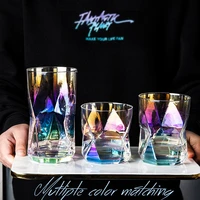 luxury nordic geometric cup home whiskey rum water glasses golden side colorful juice wine glass transparent straw crystal cups