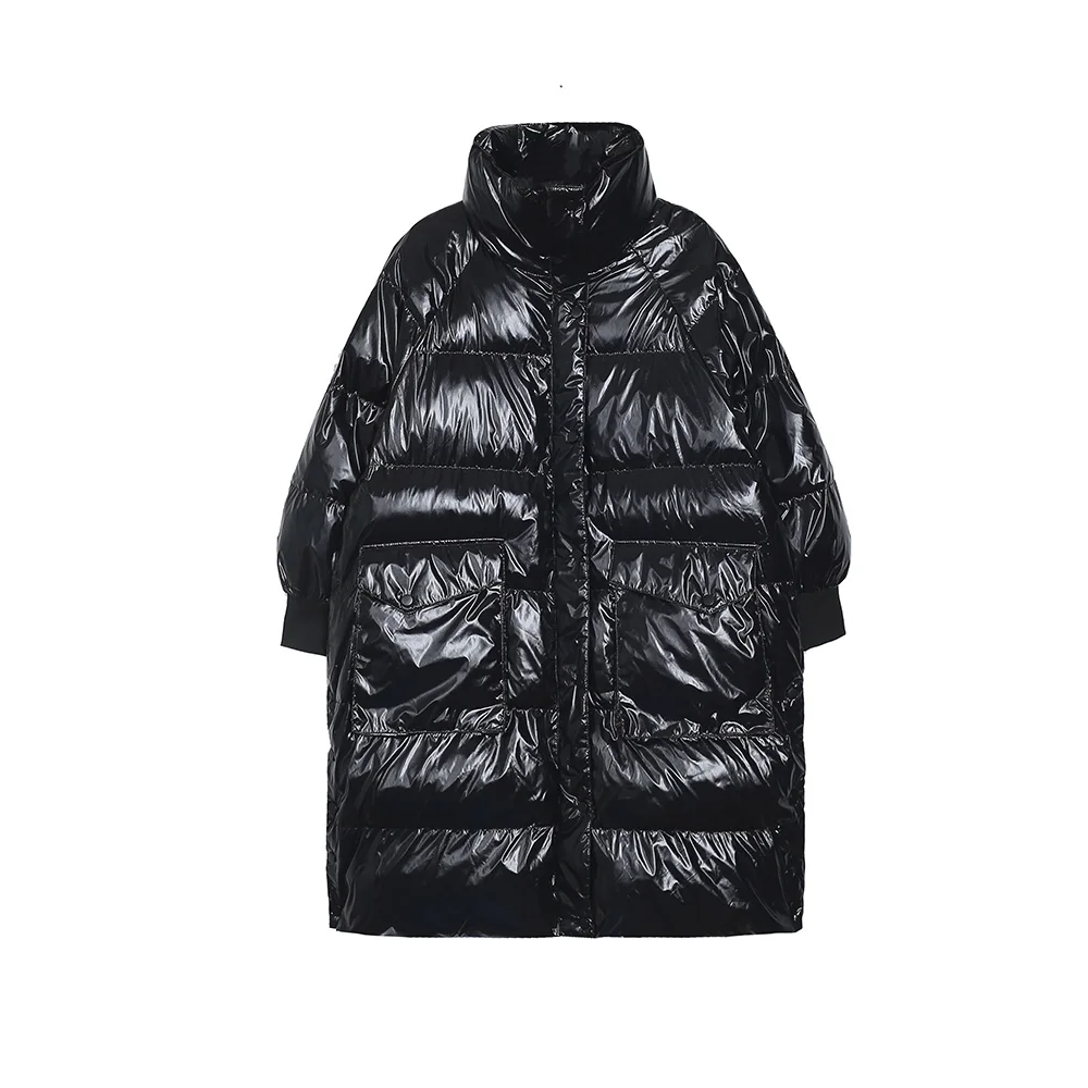 

Glossy Female Winter Jacket Mid-Length Loose ZipperCotton Coat Stand-Collar Women's Down Jacket 2020